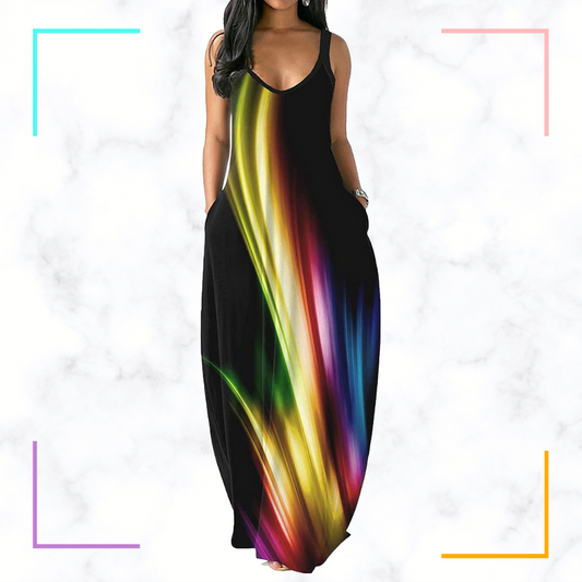 Rainbow Maxi Dress with Pockets