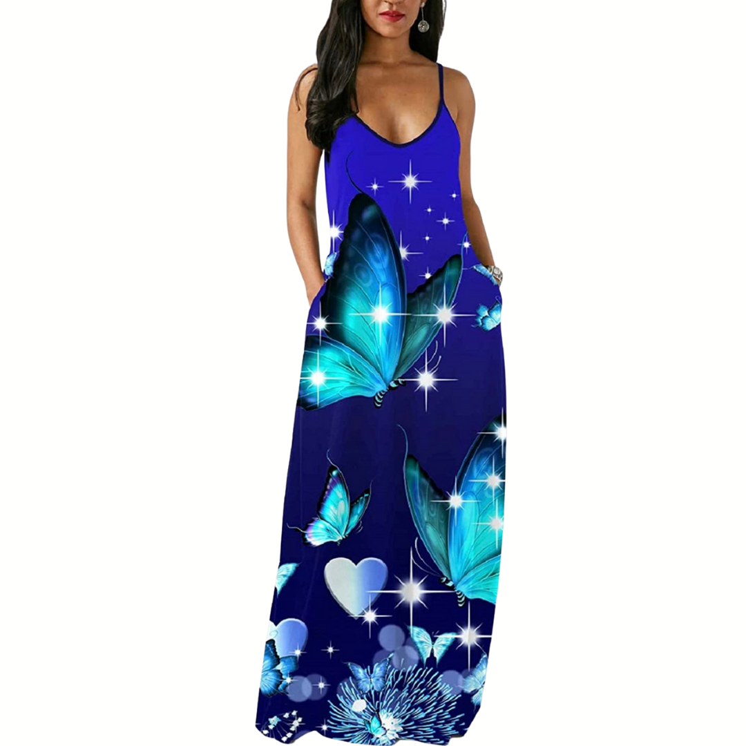Butterfly Maxi Dress with Pockets