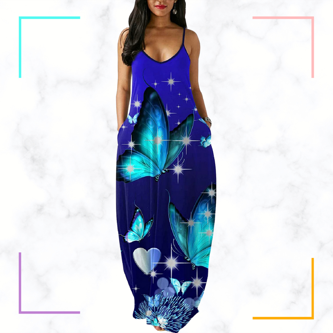 Butterfly Maxi Dress with Pockets
